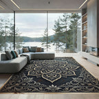 Intricate Silver Floral Slate Damask Rug