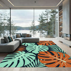 Lush Tropical Monstera Leaf Botanical Rug