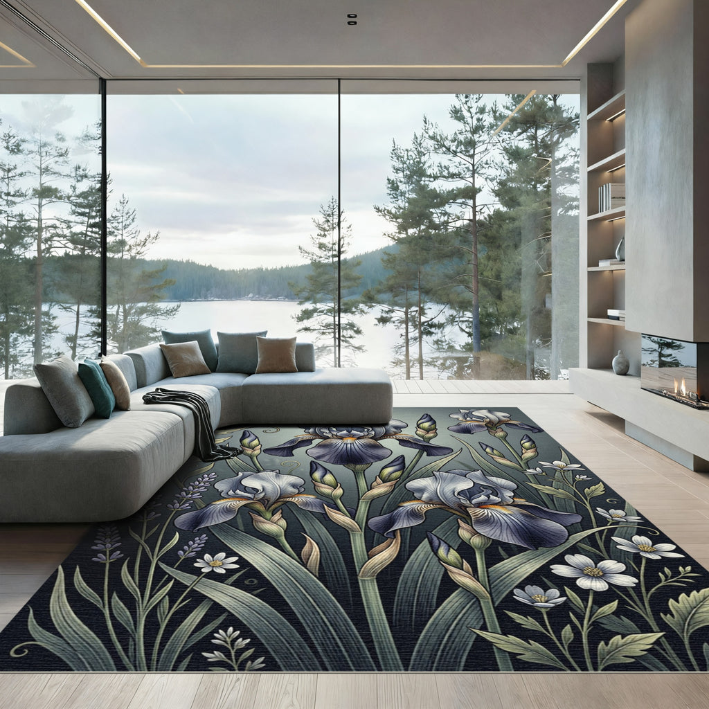 Serene Blue Iris Botanical Garden Rug