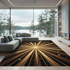 Golden Radiant Starburst Abstract Art Rug