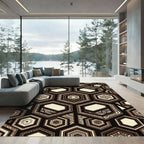Sophisticated Earthy Toned Hexagonal Geometric Rug
