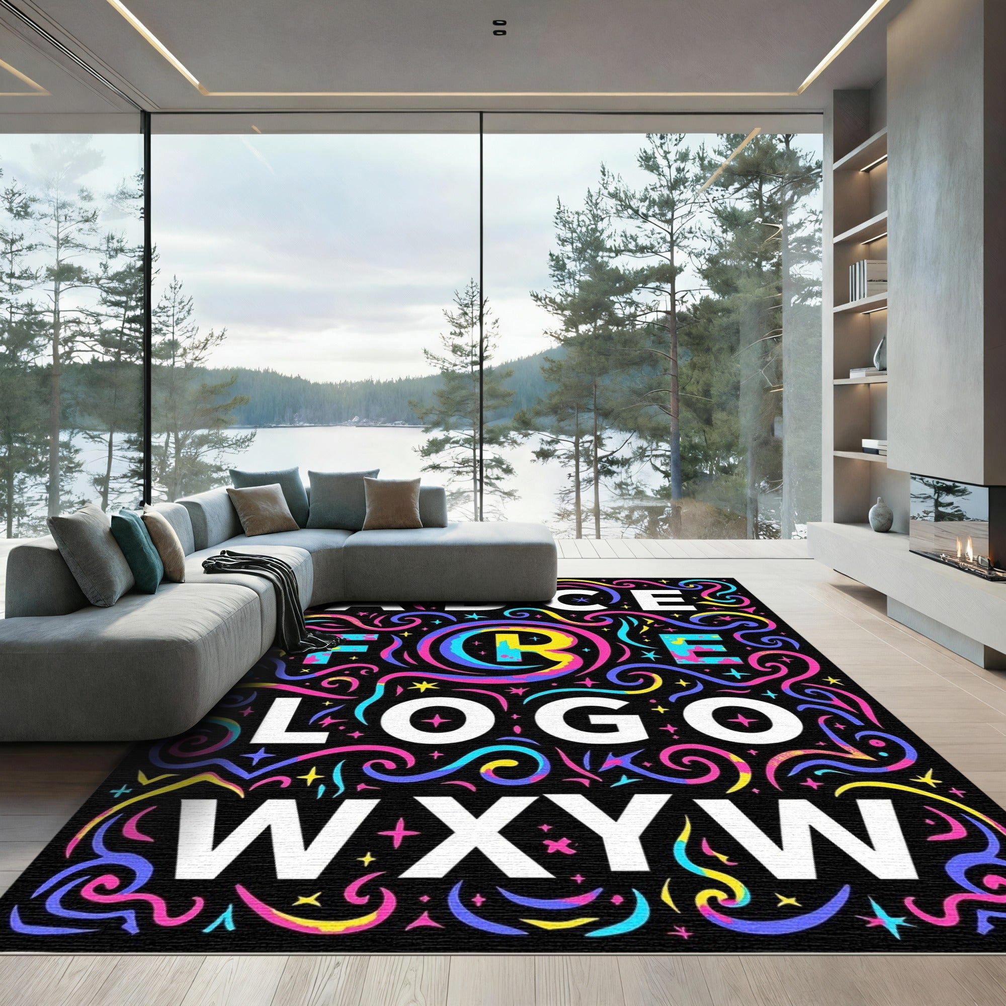 Vibrant Neon Swirl Alphabet Rug
