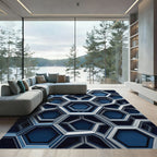 Geometric Navy Sapphire Interlocking Hexagon Rug