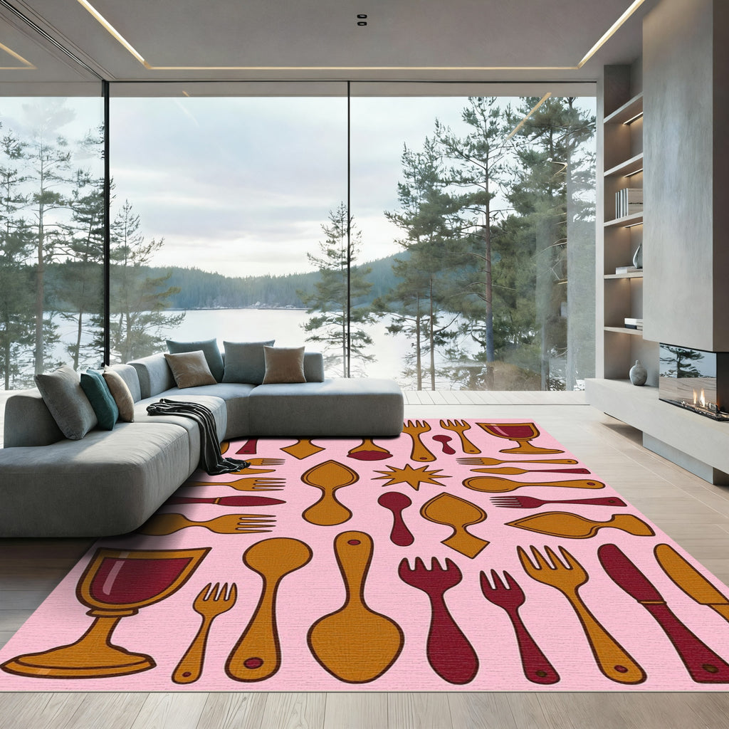 Retro Cutlery And Goblets Collection Rug