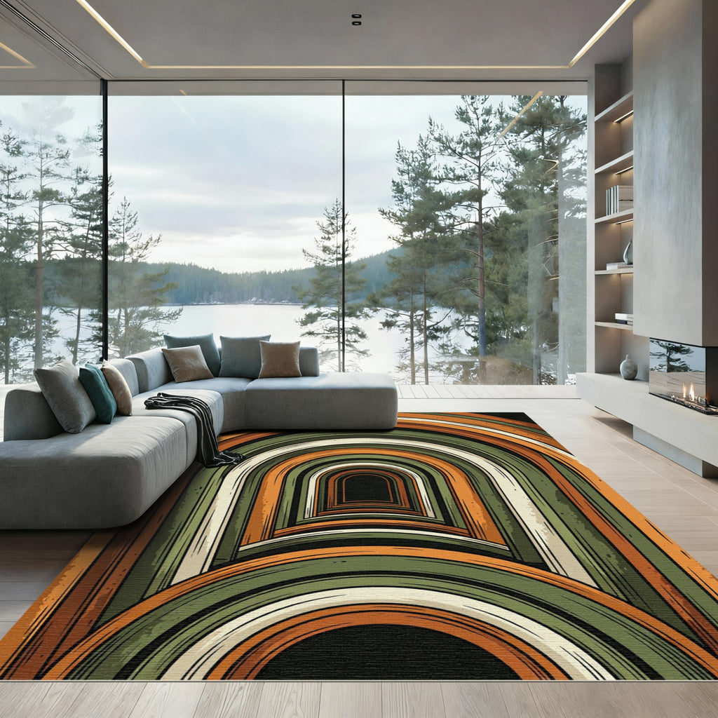 Earthy Retro Arc Tunnel Art Rug