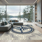 Vintage Alpine Compass Mountain Map Rug