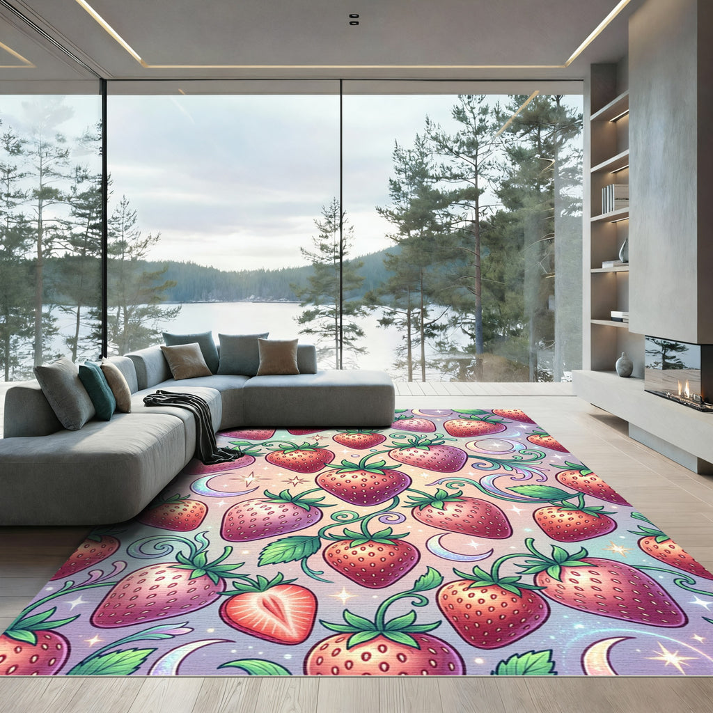 Pink Strawberry Crescent Moon Garden Rug
