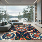 Vintage Navy Floral Rose Medallion Rug