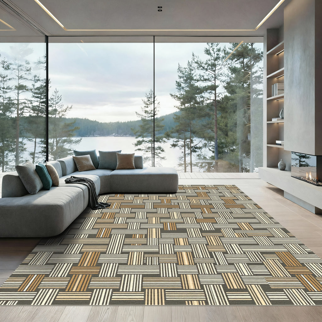 Earthy Neutral Woven Geometric Weave Rug