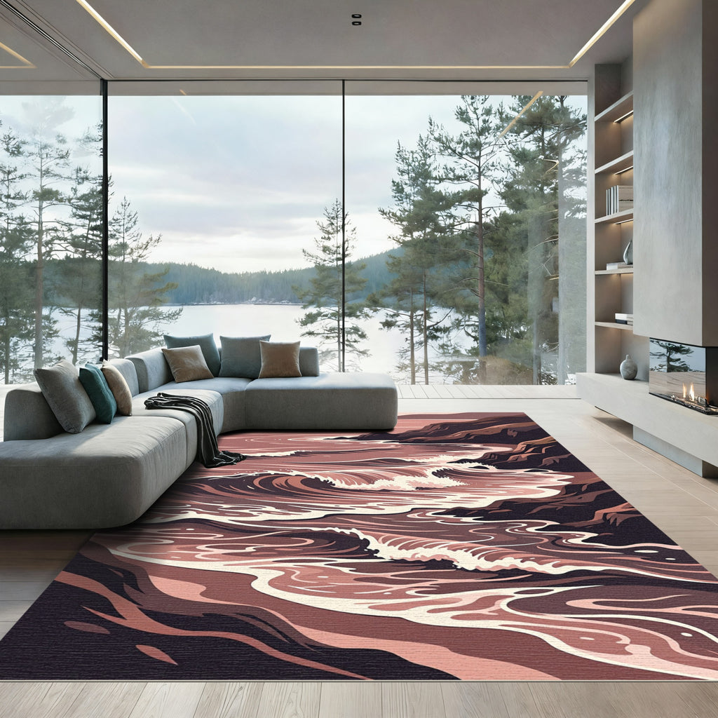 Rose Gold Coastal Wave Art Rug