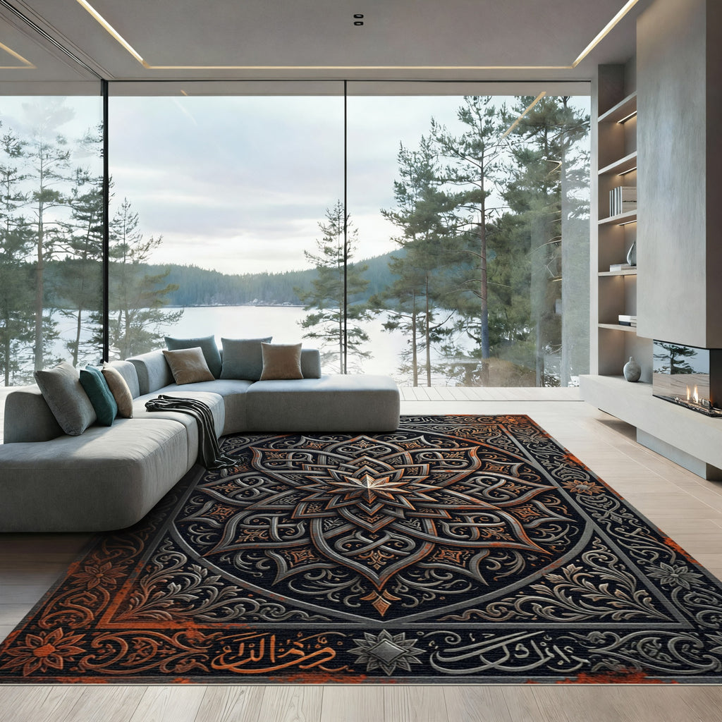 Antique Metallic Copper Ornate Star Medallion Rug