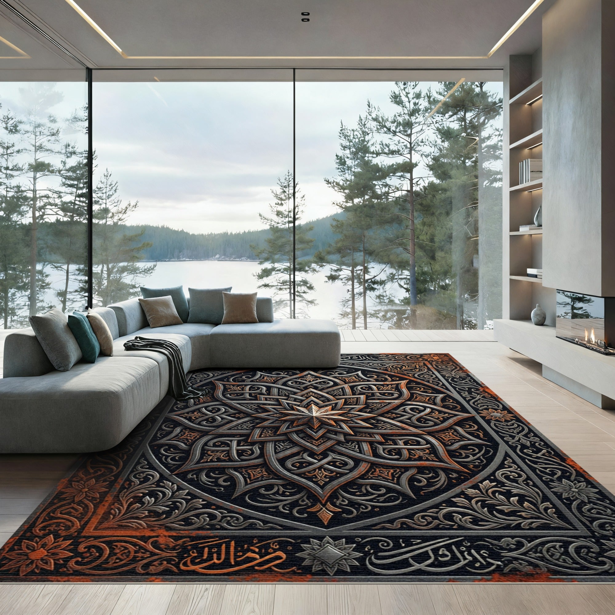 Antique Metallic Copper Ornate Star Medallion Rug
