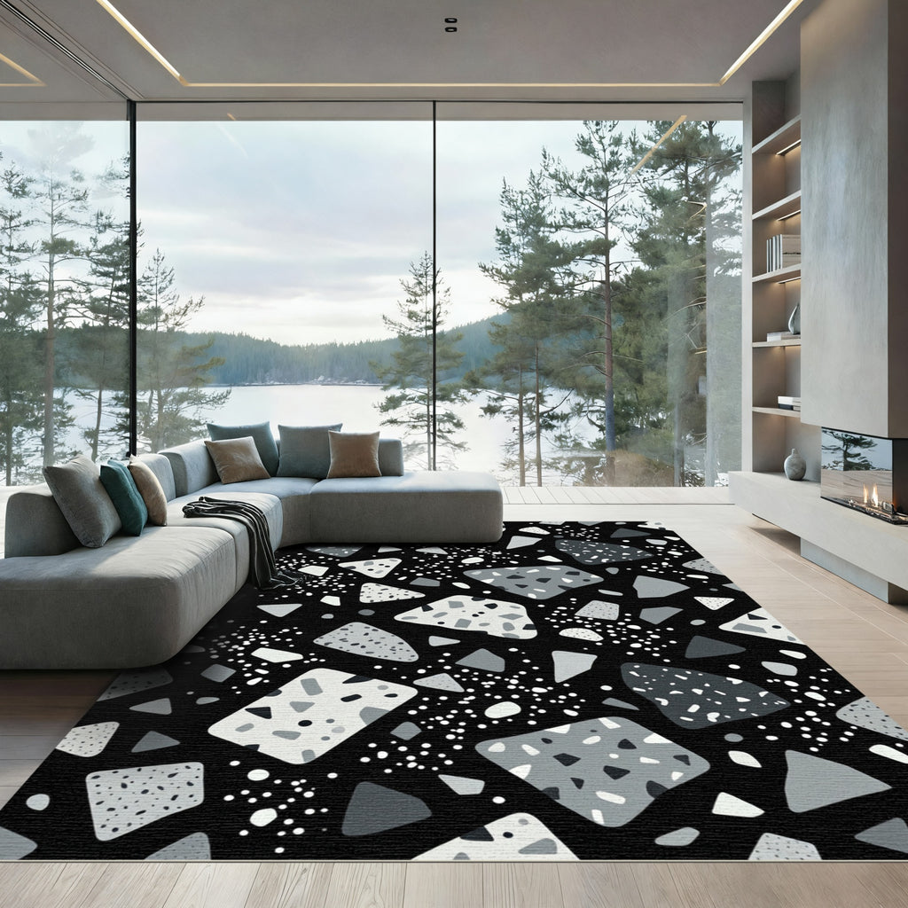 Monochrome Terrazzo Stone Scatter Rug