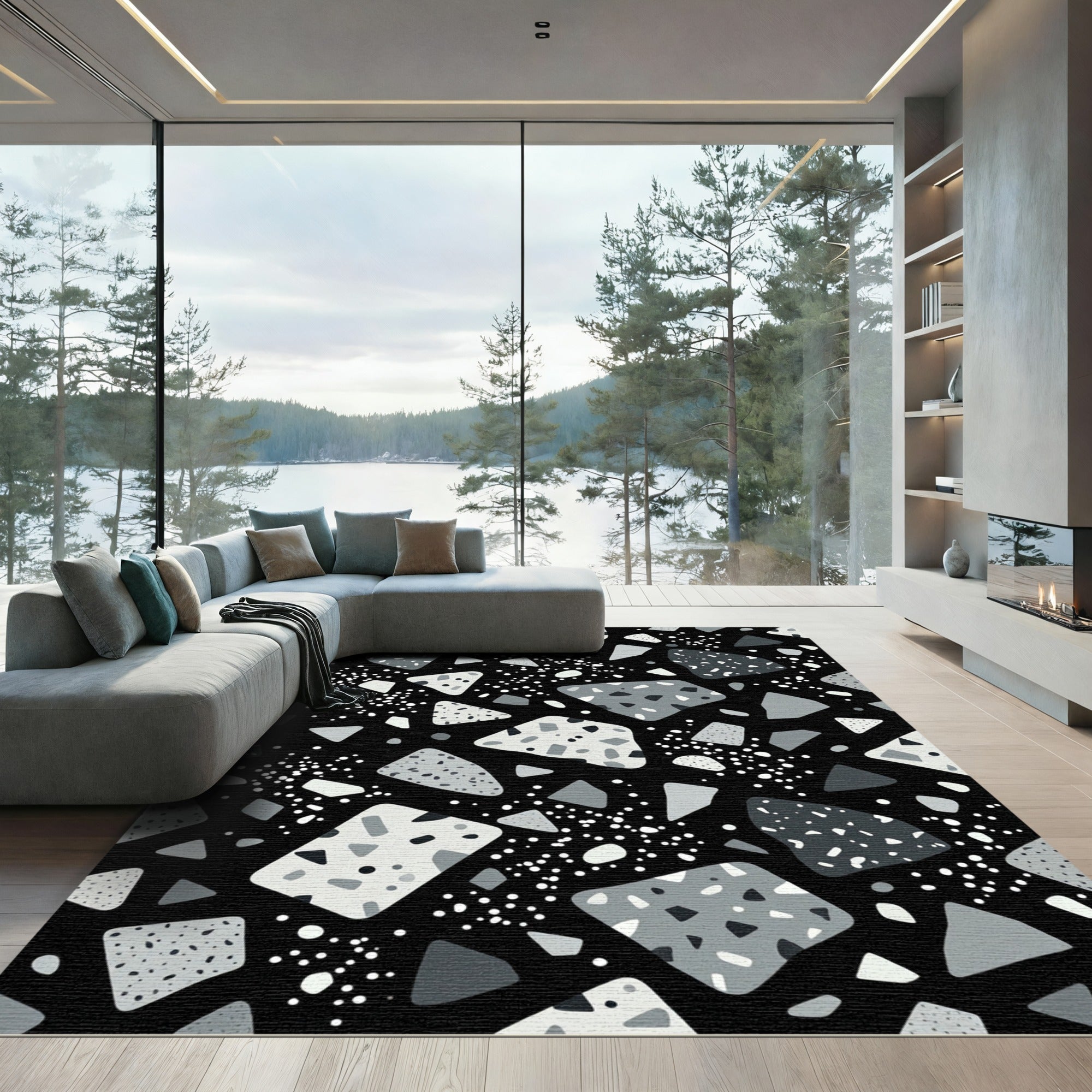 Monochrome Terrazzo Stone Scatter Rug