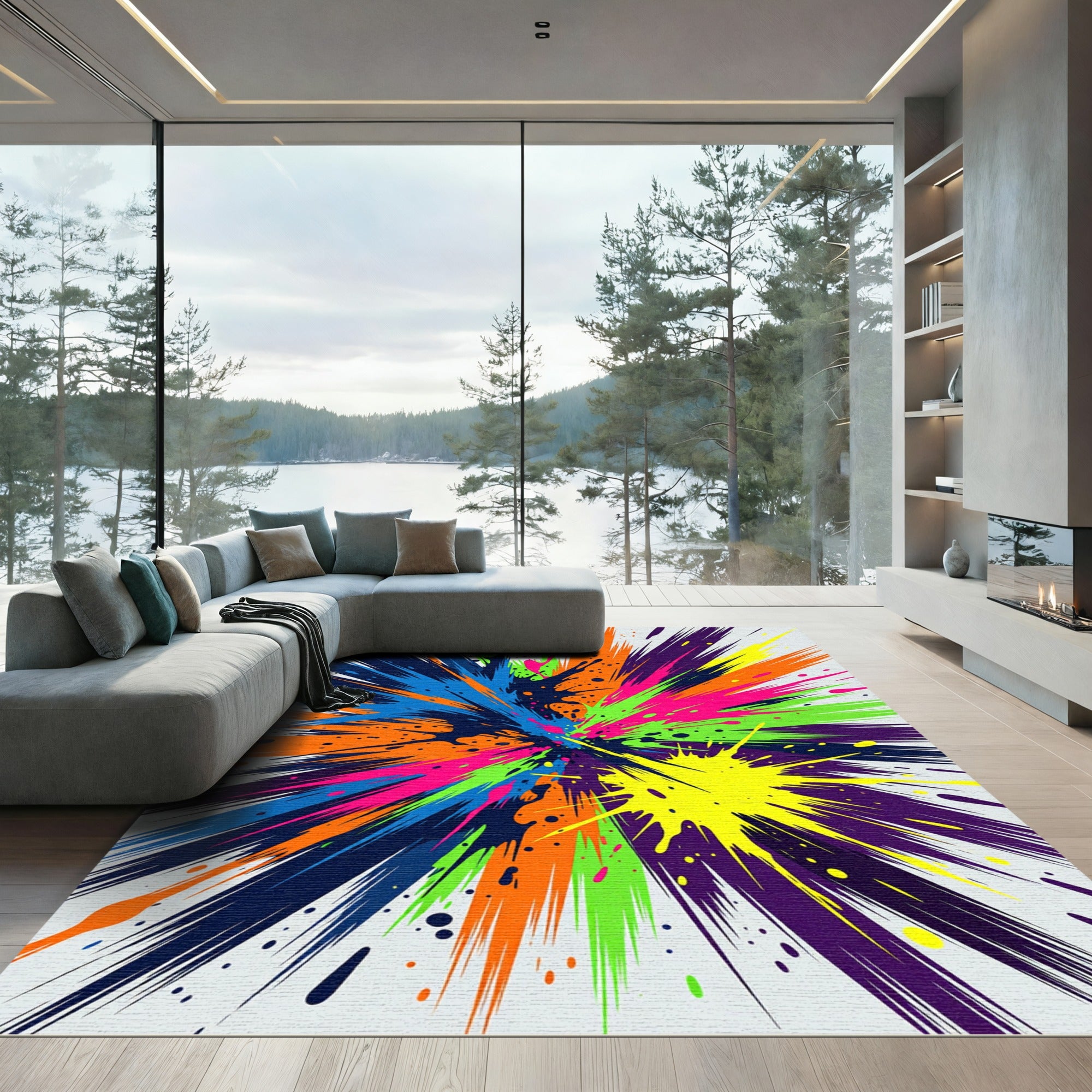 Vibrant Multi-Color Abstract Paint Splash Rug