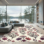 Vintage Mauve Floral Meadow Illustration Rug