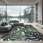 Dark Green Tropical Monstera Leaf Collage Rug