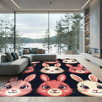 Cute Strawberry Rabbit Bunny Face Grid Rug
