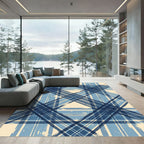 Distressed Navy Blue Plaid Geometric Rug