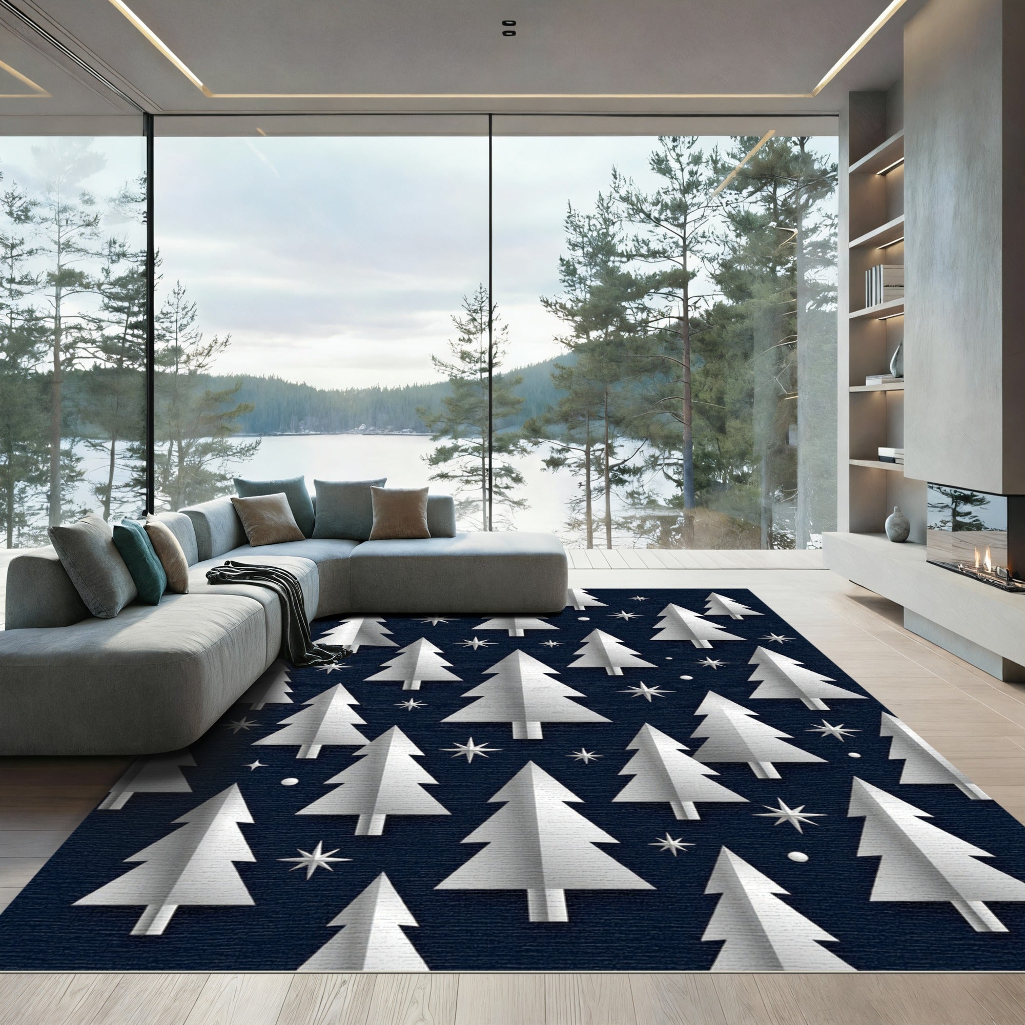 Minimalist Silver Fir Forest Night Rug