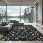 Dark Gray Lotus Bloom Damask Rug