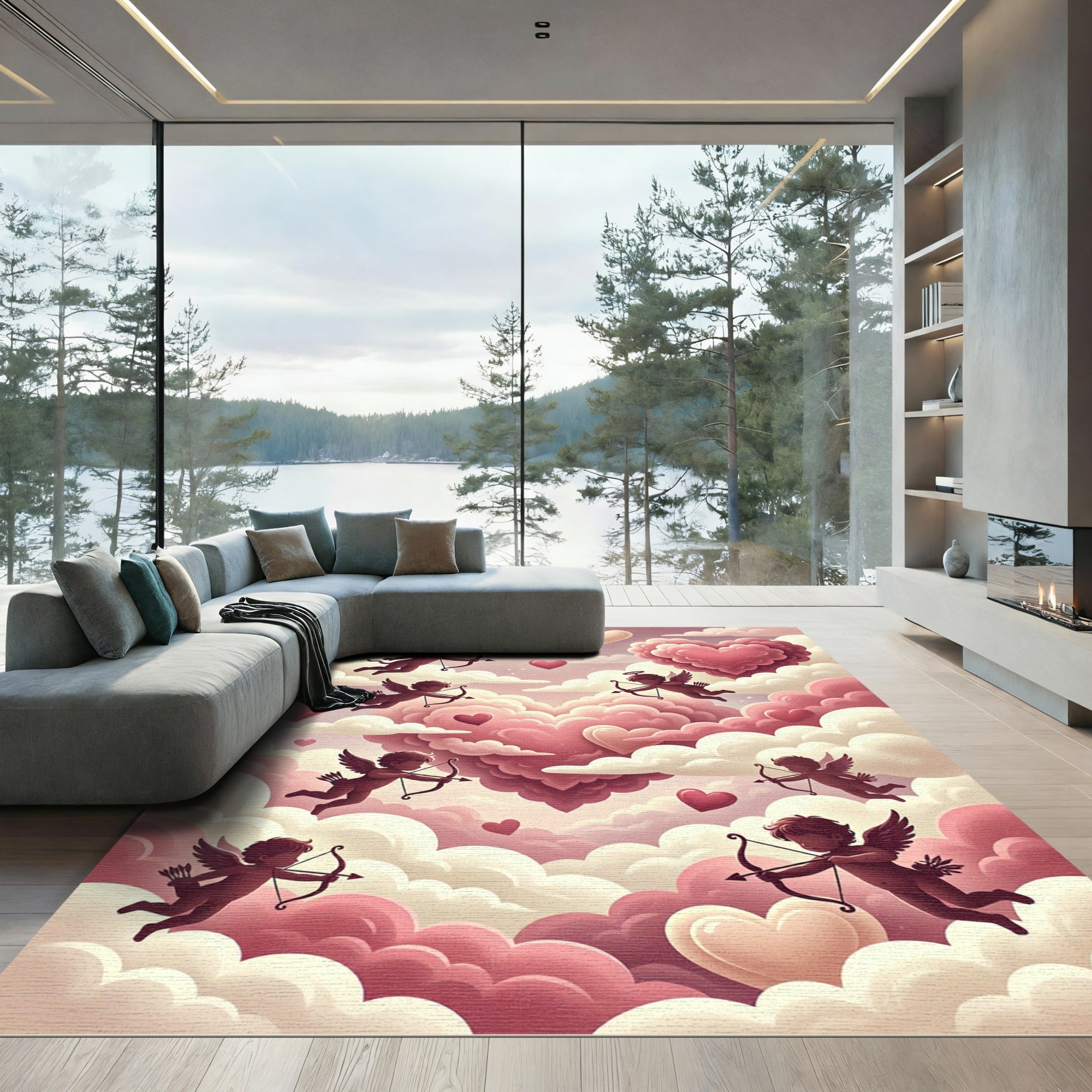 Cupid Hearts In Pink Sky Rug
