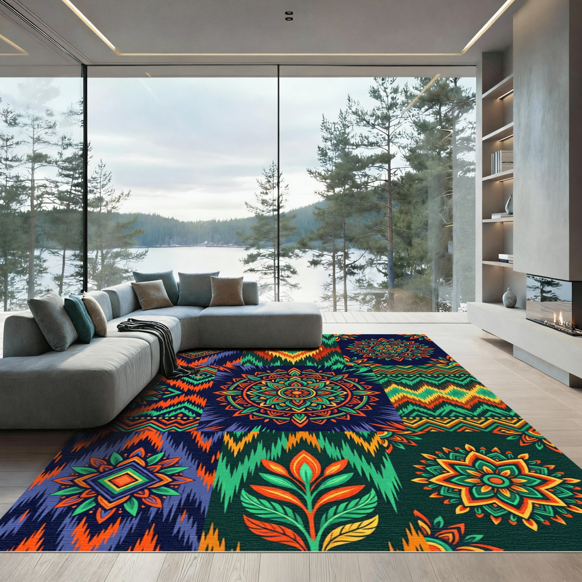 Vibrant Tribal Diamond Mandala Collage Rug