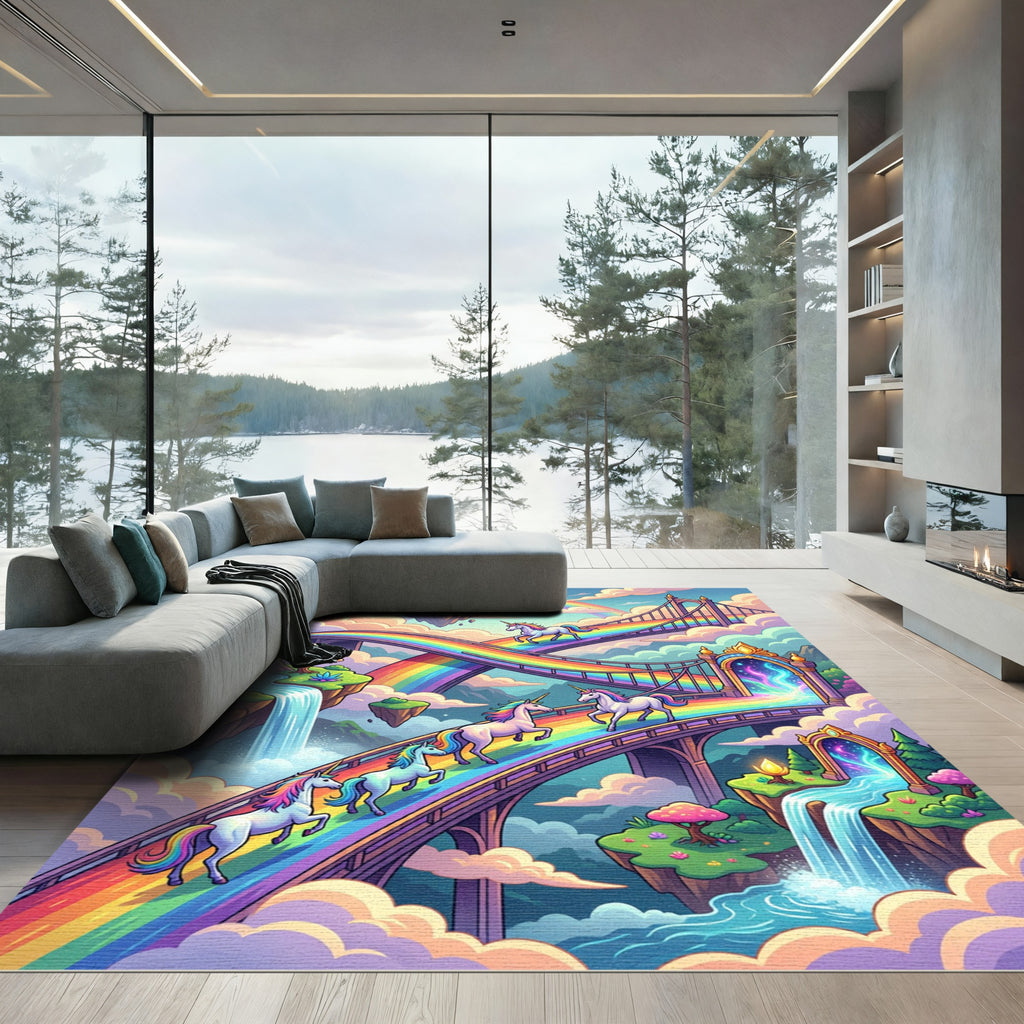 Whimsical Rainbow Unicorn Cloud Fantasy World Rug