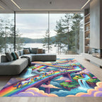 Whimsical Rainbow Unicorn Cloud Fantasy World Rug