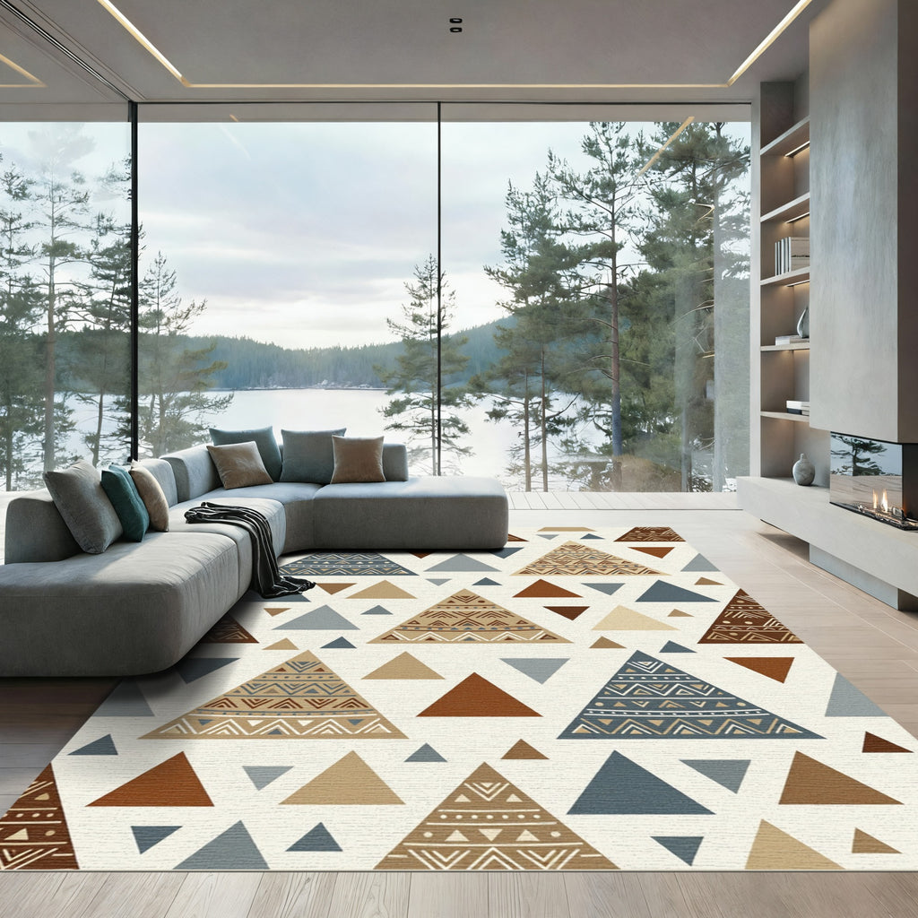 Earthy Boho Tribal Triangle Pattern Rug