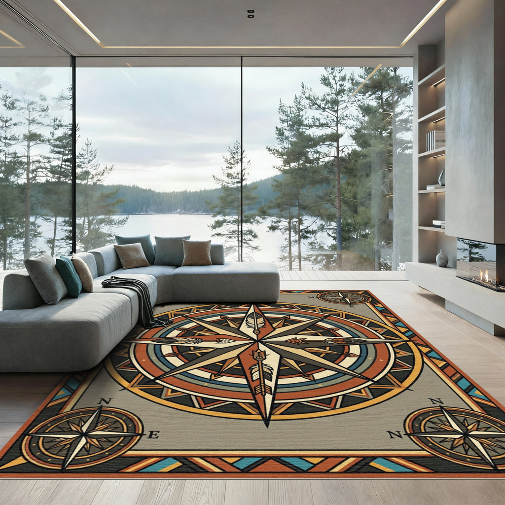 Compass Arrow Earthy Tone Geometric Rug