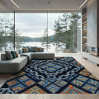 Blue Gold Chain Tribal Geometric Rug