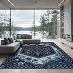 Midnight Blue Botanical Hexagon Meadow Rug