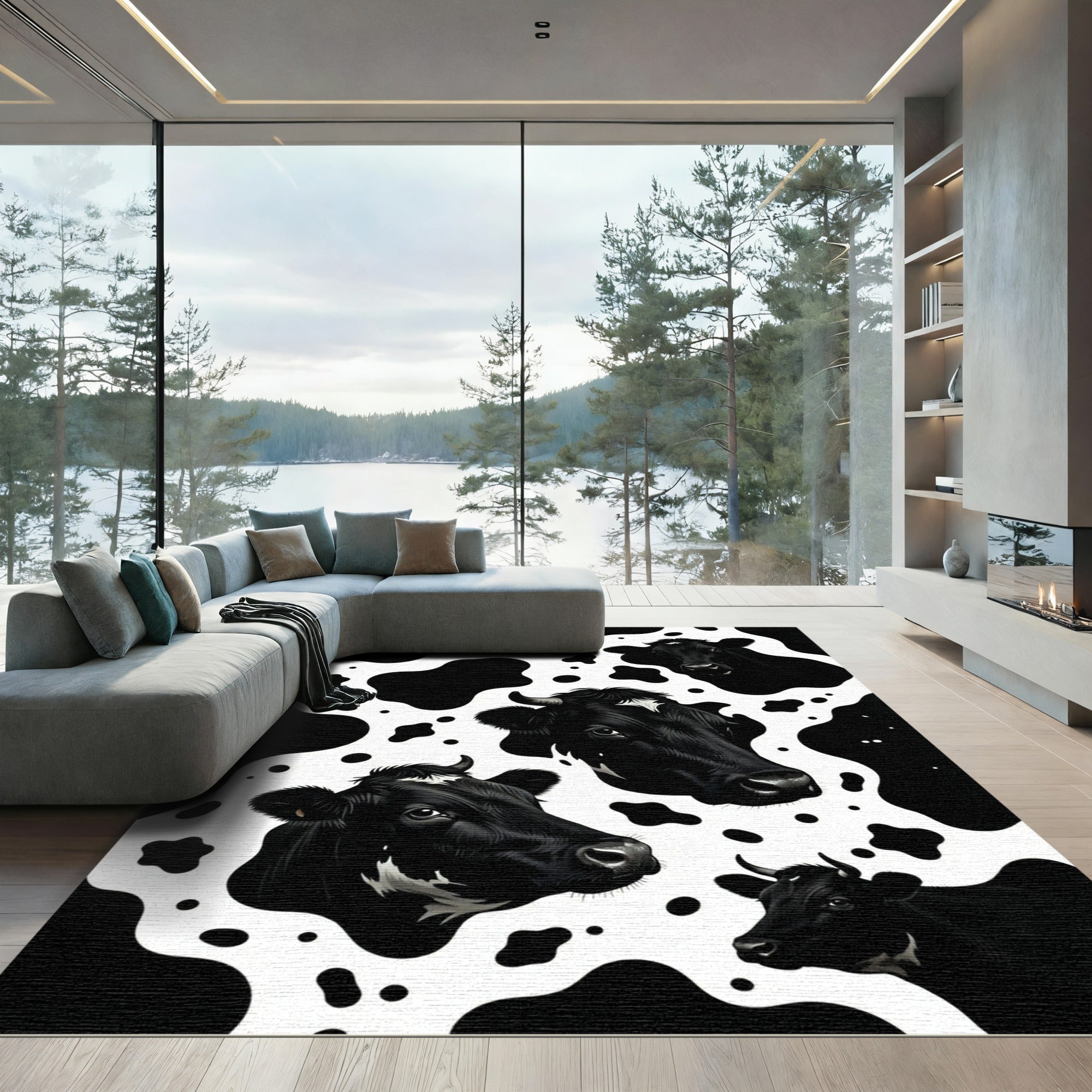 Black and White Holstein Cow Portrait Rug