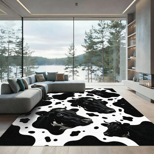 Black and White Holstein Cow Portrait Rug