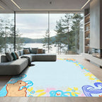 Whimsical light blue floral bear collection Rug