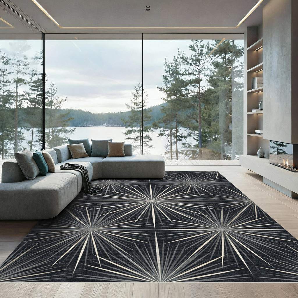 Monochrome Starburst Geometric Radiant Art Rug