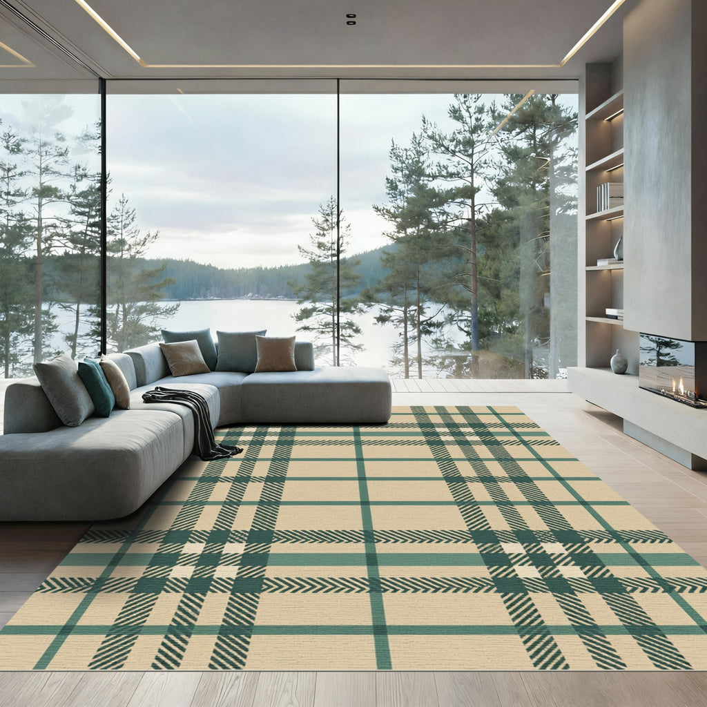 Classic Sage and Beige Tartan Check Rug