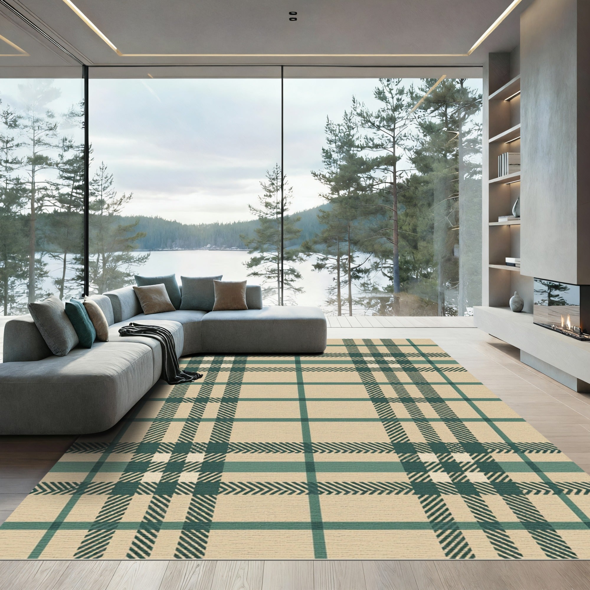 Classic Sage and Beige Tartan Check Rug
