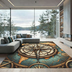 Vintage Golden Compass World Map Rug