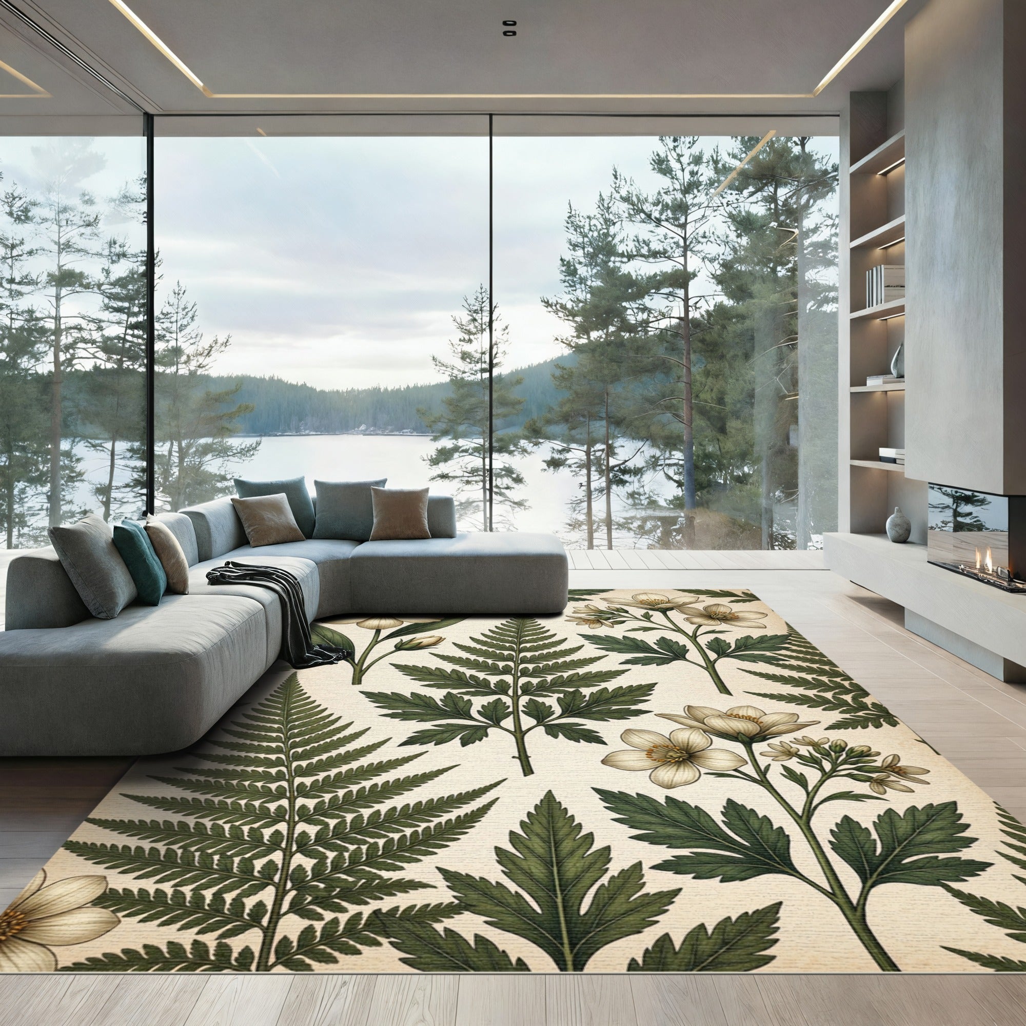Vintage Botanical Fern and Wildflower Cream Rug