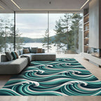 Deep Aqua Teal Wave Arrangement Rug