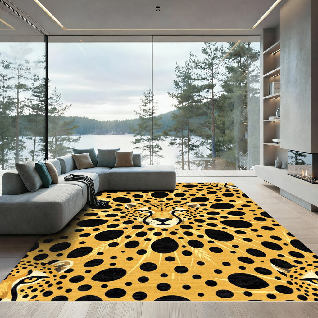 Bold Golden Cheetah Radial Abstract Rug