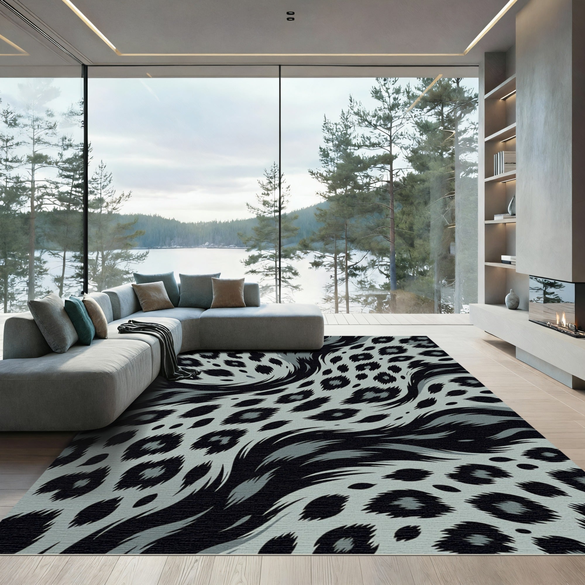 Monochromatic Gray Abstract Leopard Spots Rug