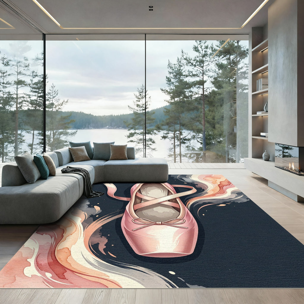 Elegant Soft Pink Ballet Slipper Swirl Rug