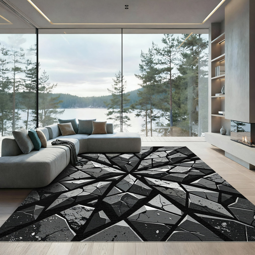 Monochromatic Geometric Shard Stone Abstract Rug