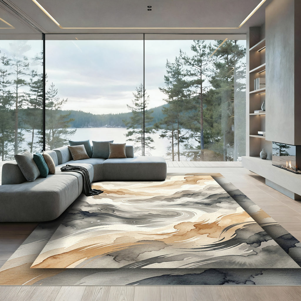 Ethereal Watercolor Swirls Mountain Mist Rug