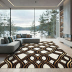 Intricate Gold Black Intertwined Waves Rug
