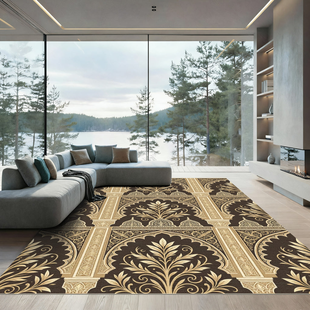 Ornate Golden Gilded Archway Filigree Rug