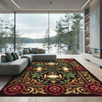 Ornate Red Gold Floral Vintage Scrolls Rug